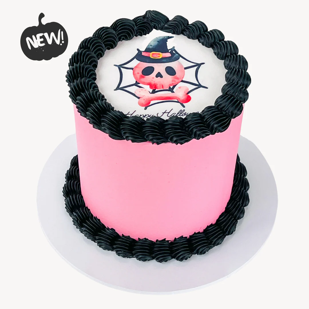 Halloween Skull and Crossbones Round Edible Image Cake
