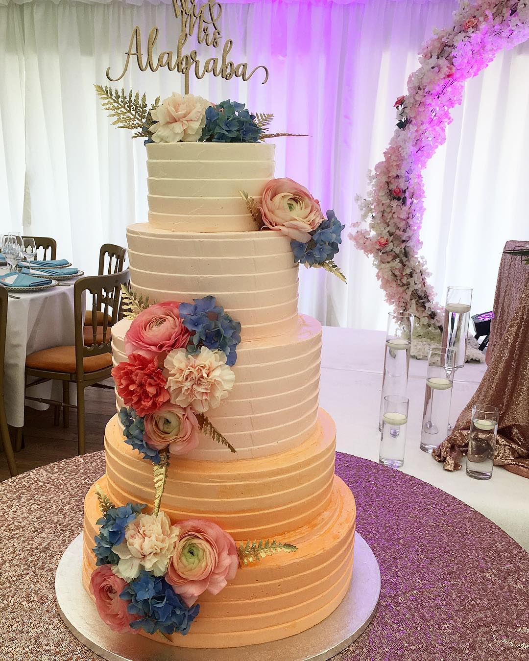 Rustic Ripple Sunrise Wedding Cake - Flowers Included